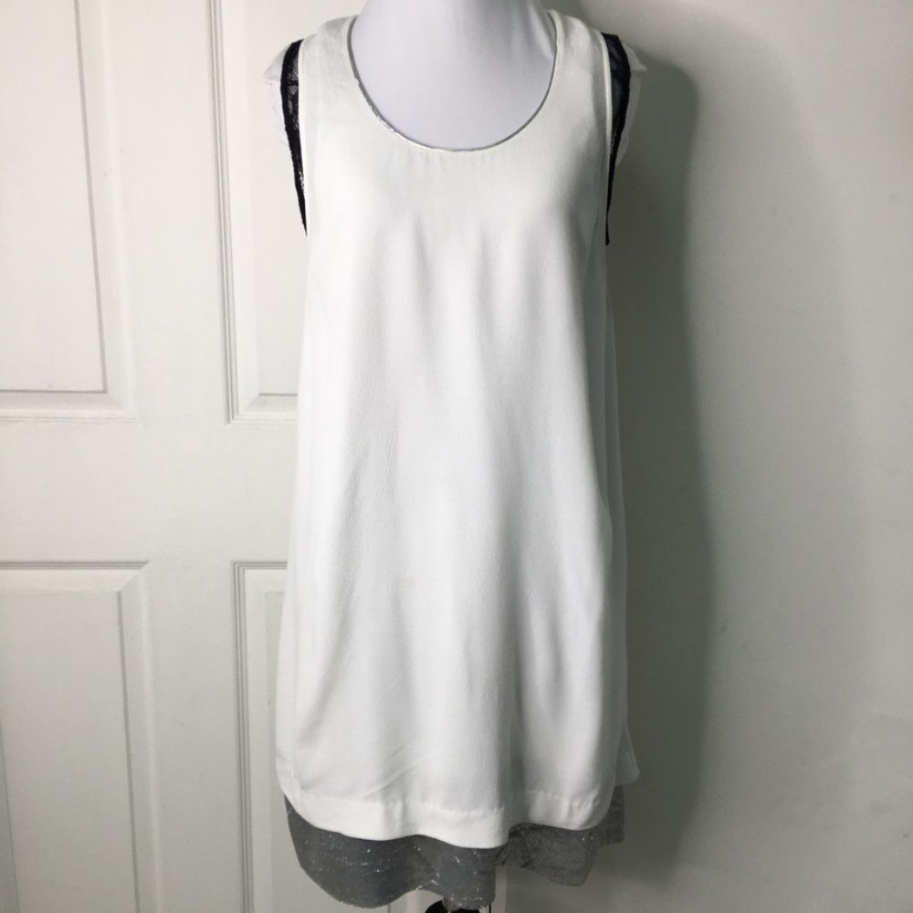 Sandro White and Silver Tent Min Dress Size 3 / Large with Lace Detail Cocktail